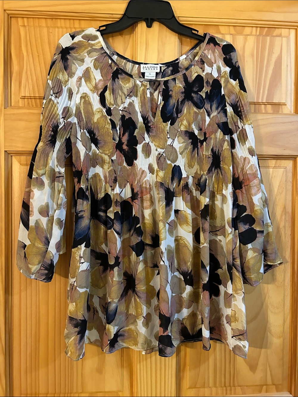 Allison Taylor Floral Peasant Tunic in Black, Olive, Cream